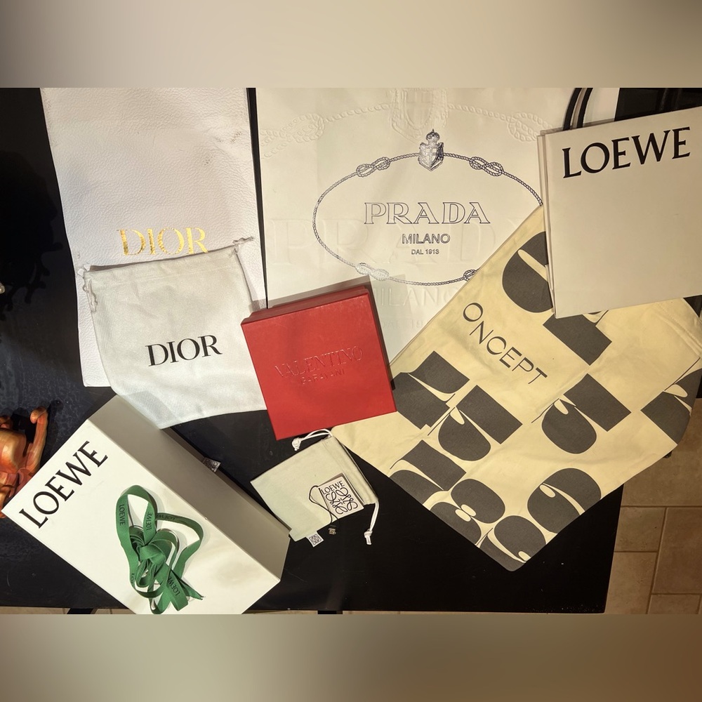 $205 worth: DIOR, VALENTINO, PRADA, LOEWE, & ONCEPT bags/boxes/dusties